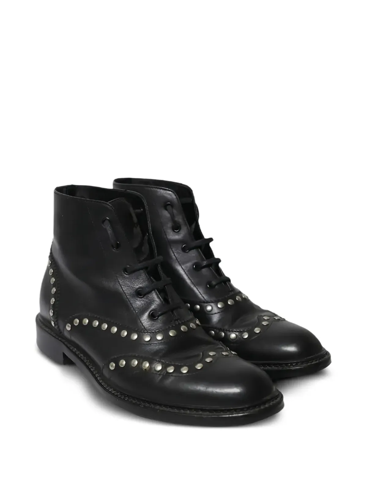 Saint Laurent Pre-Owned スタッズ付きレースアップブーツ - 画像2