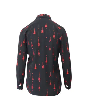 Saint Laurent Pre-Owned ギター刺繍入り ウェーブンシャツ - ブラック - サムネイル2