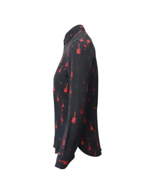 Saint Laurent Pre-Owned ギター刺繍入り ウェーブンシャツ - ブラック - サムネイル3