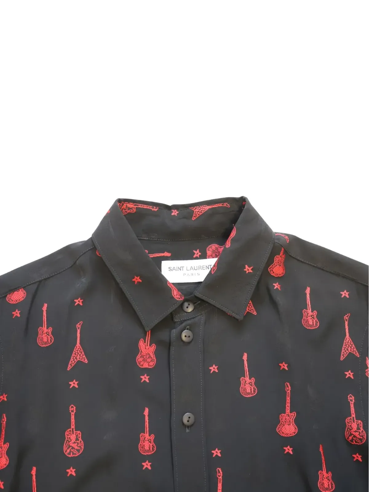 Saint Laurent Pre-Owned ギター刺繍入り ウェーブンシャツ - ブラック - 画像4