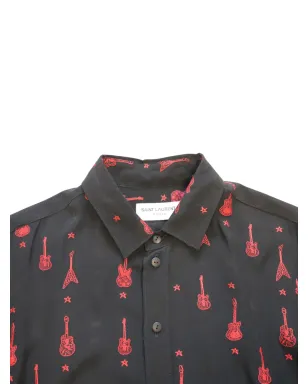 Saint Laurent Pre-Owned ギター刺繍入り ウェーブンシャツ - ブラック - サムネイル4