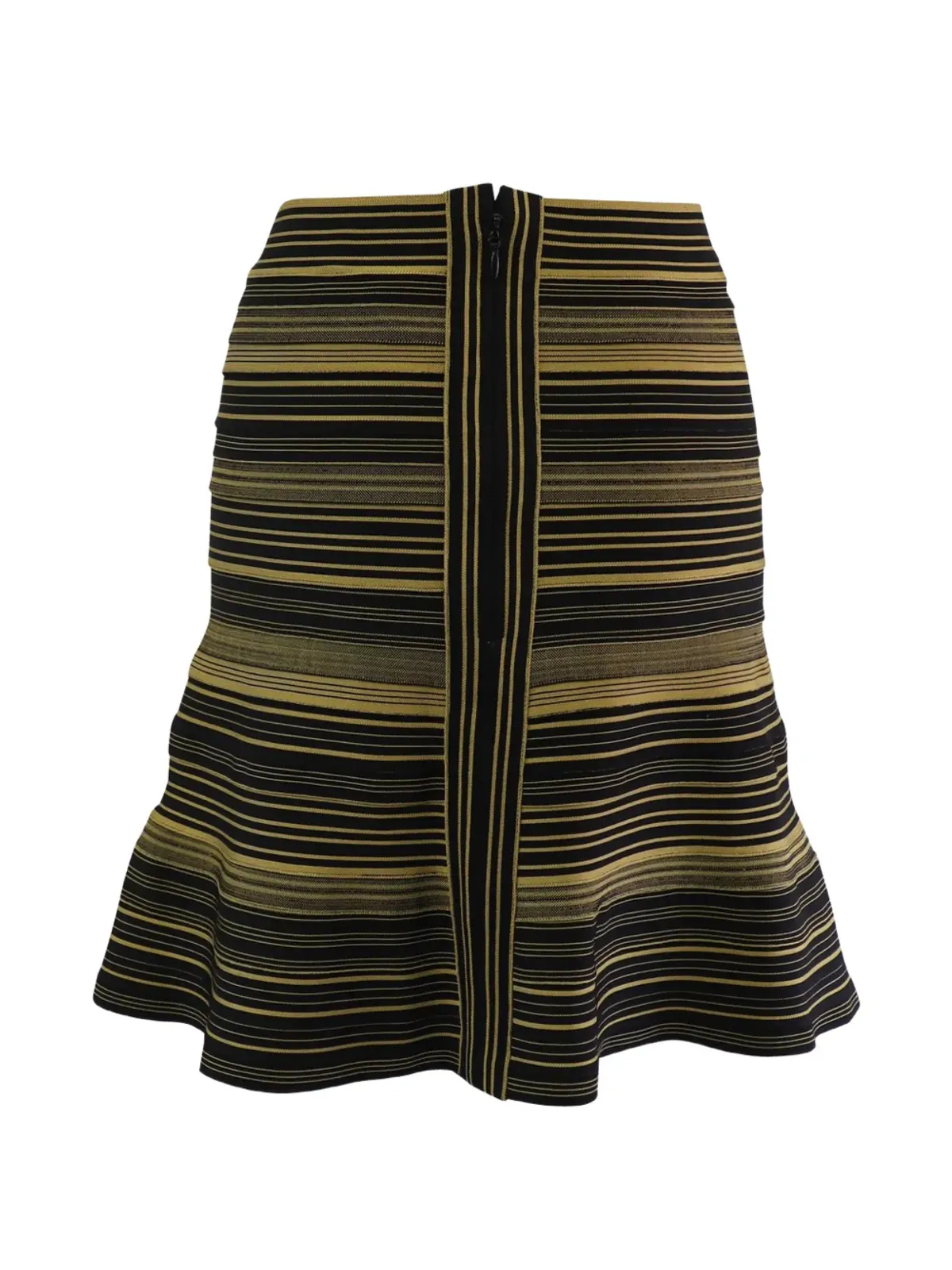 Herve Leger ストライプ柄ミディフレアスカート ブラック - 画像2