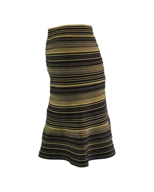 Herve Leger ストライプ柄ミディフレアスカート ブラック - サムネイル3