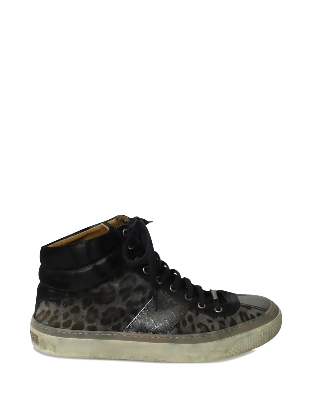 Jimmy Choo Pre-Owned ベルグレヴィア レオパード柄 レースアップスニーカー - ブラック - 画像1