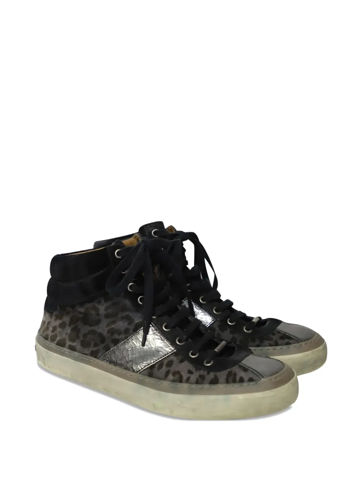 Jimmy Choo Pre-Owned ベルグレヴィア レオパード柄 レースアップスニーカー - ブラック - 画像2