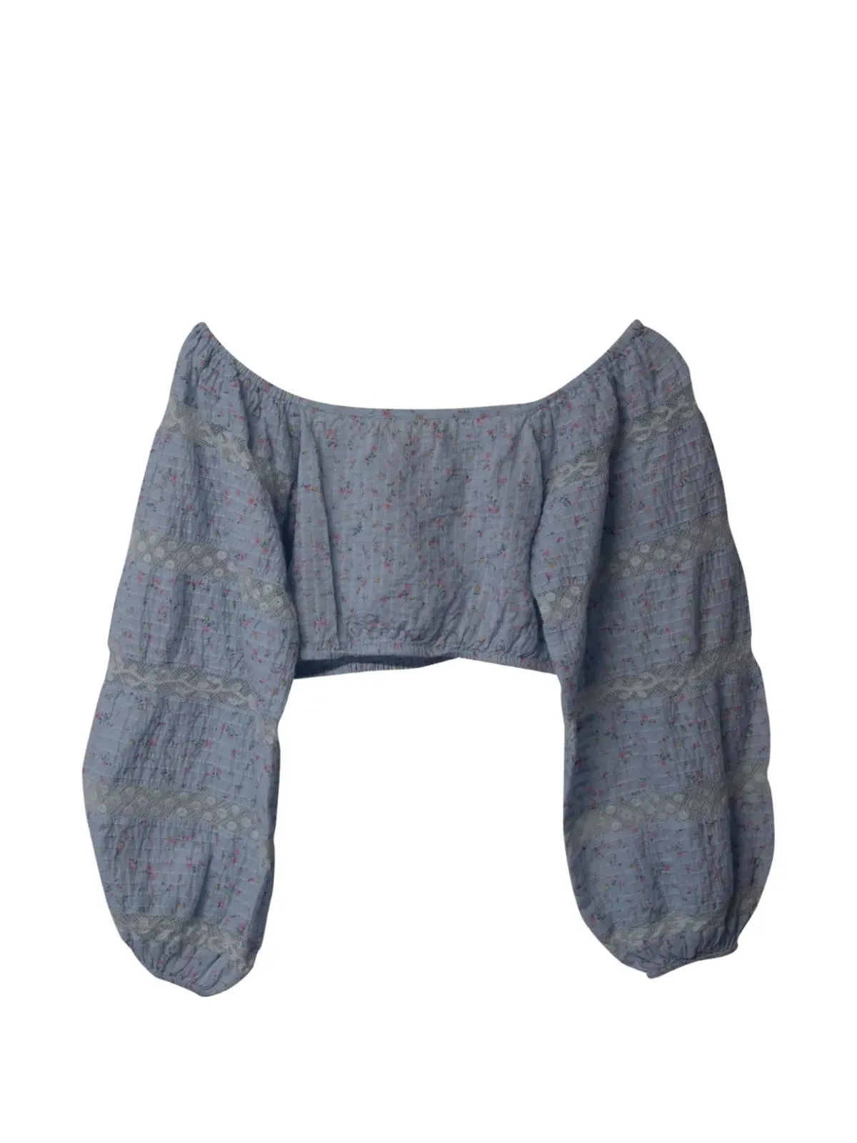 LoveShackFancy アルベティーナ フラワーレース クロップトップ ブルー - 画像2