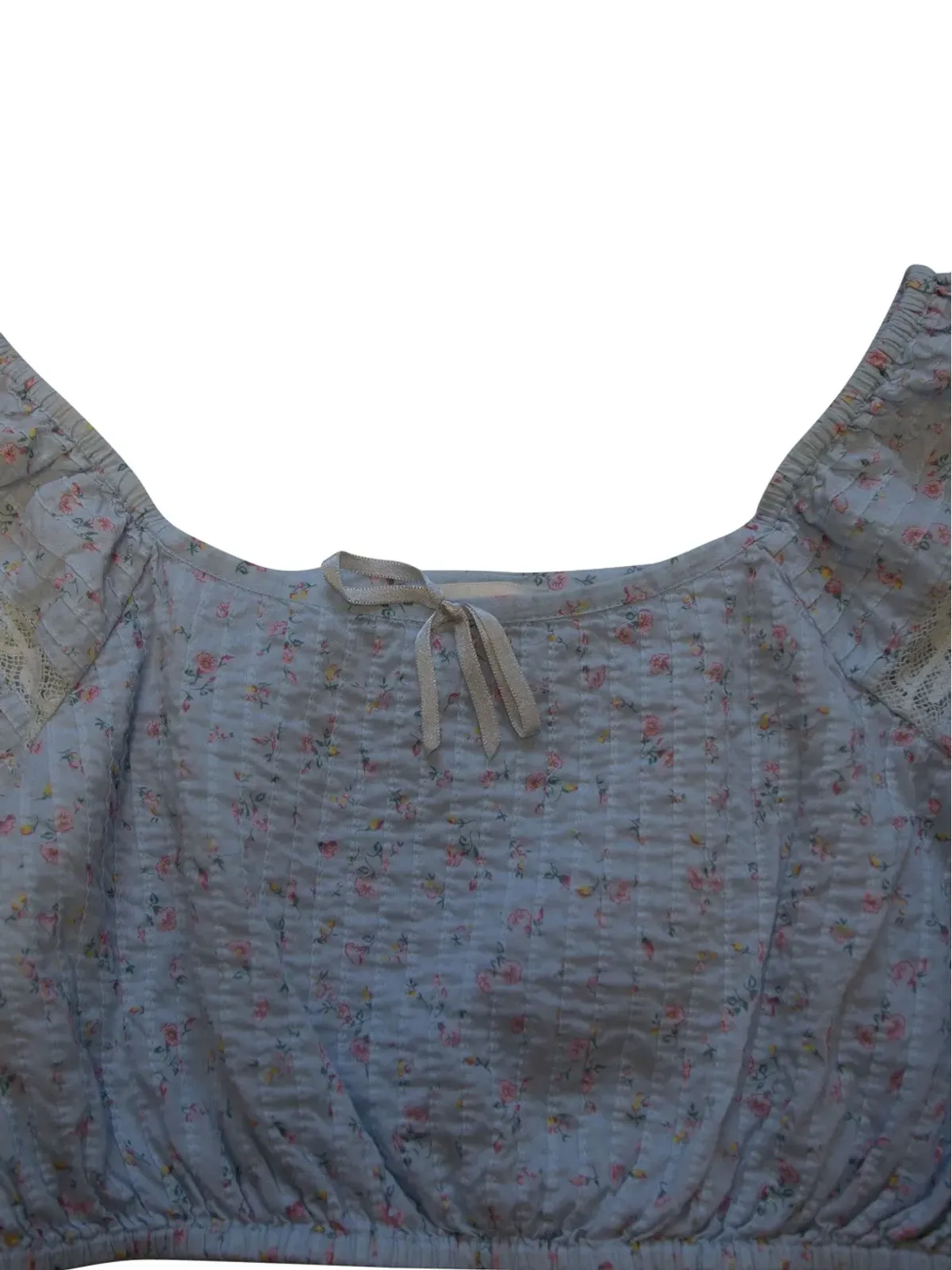LoveShackFancy アルベティーナ フラワーレース クロップトップ ブルー - 画像3
