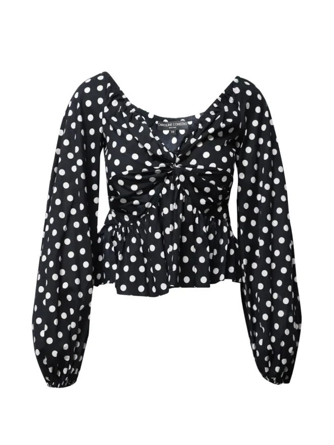 CAROLINE CONSTAS Caroline Constas ポルカドット Vネック トップス - ブラックの商品画像