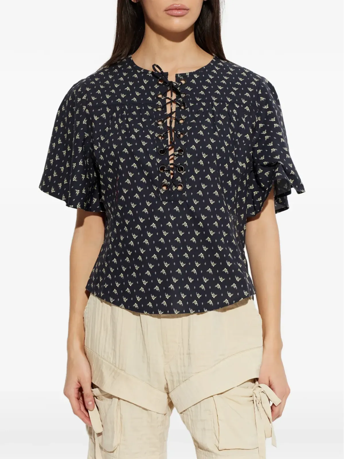 MARANT ÉTOILE Dianga レースアッププリントトップ - 画像3
