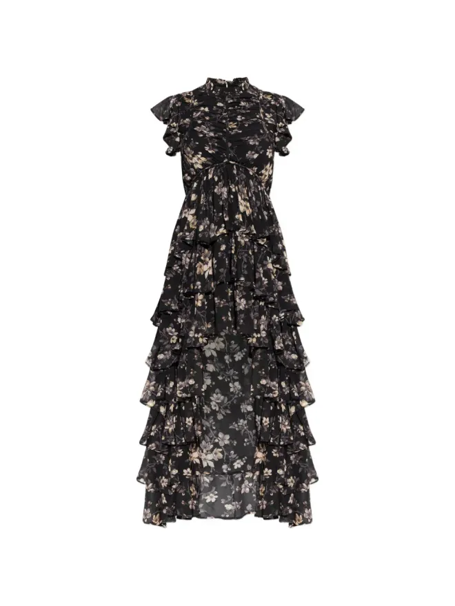 ALLSAINTS AllSaints Shaela ラッフル花柄プリント ミディドレス - ブラックの商品画像