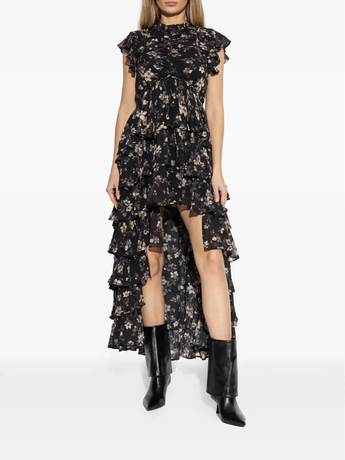 AllSaints Shaela ラッフル花柄プリント ミディドレス - ブラック - 画像5