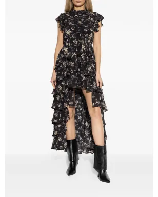 AllSaints Shaela ラッフル花柄プリント ミディドレス - ブラック - サムネイル5