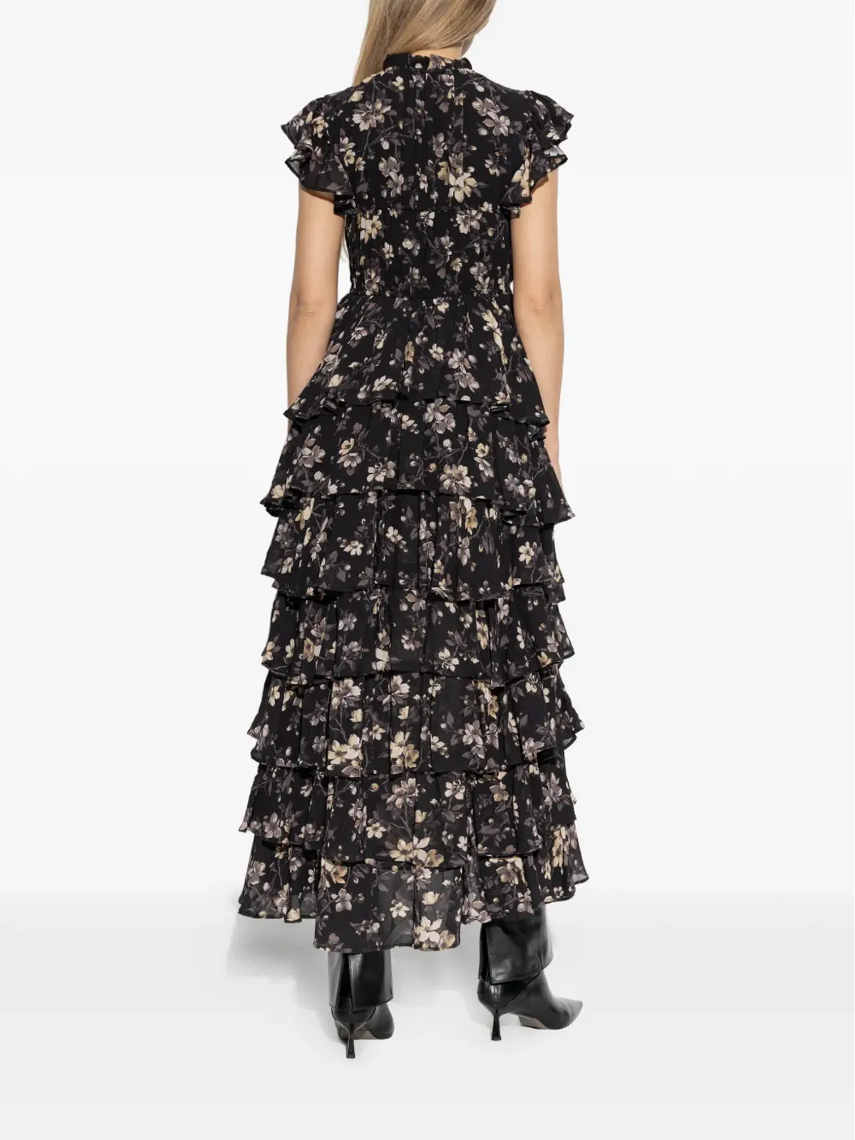 AllSaints Shaela ラッフル花柄プリント ミディドレス - ブラック - 画像3