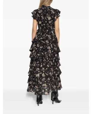 AllSaints Shaela ラッフル花柄プリント ミディドレス - ブラック - サムネイル3