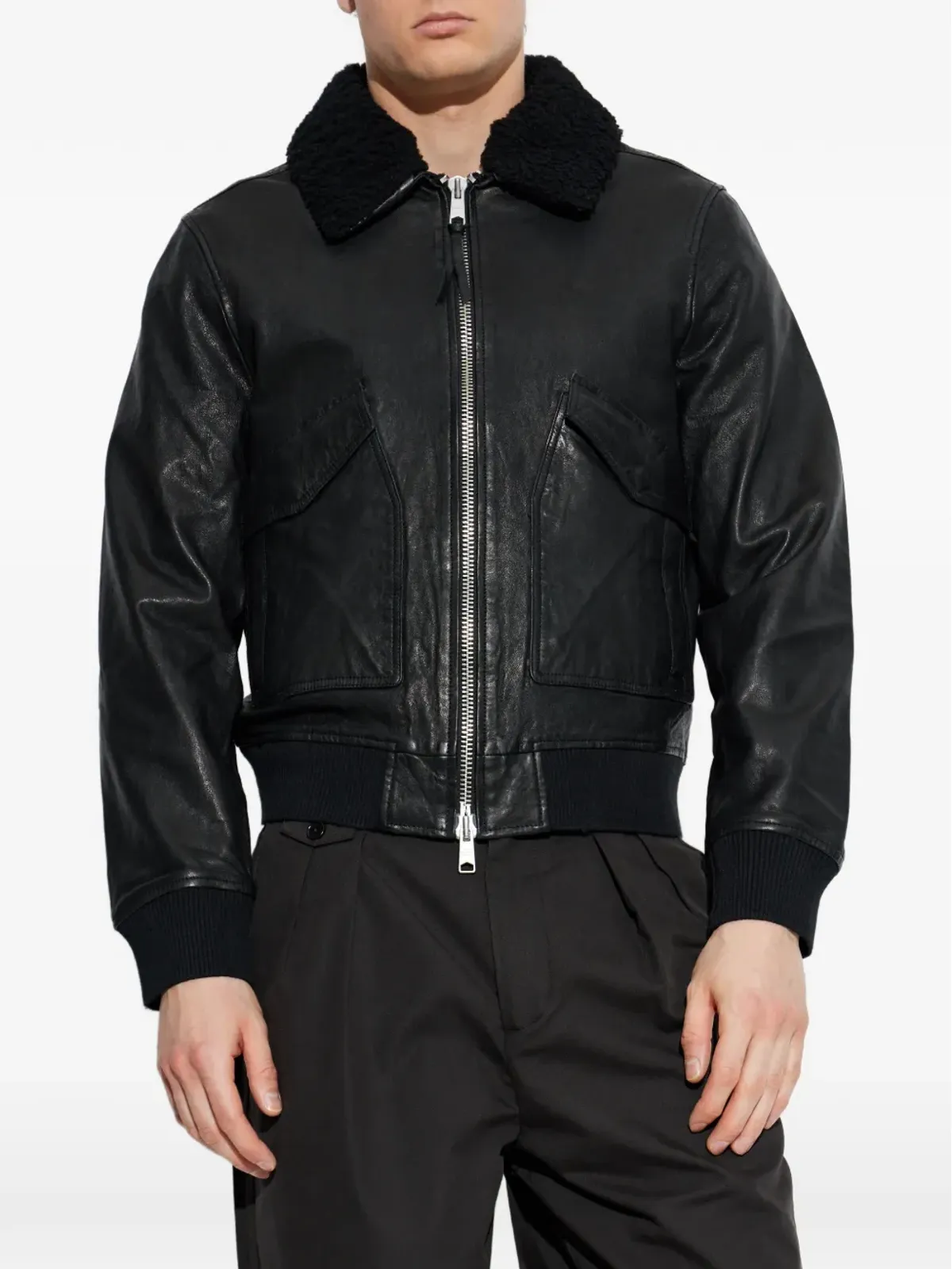 AllSaints Vaucluse レザーアビエータージャケット - 画像3