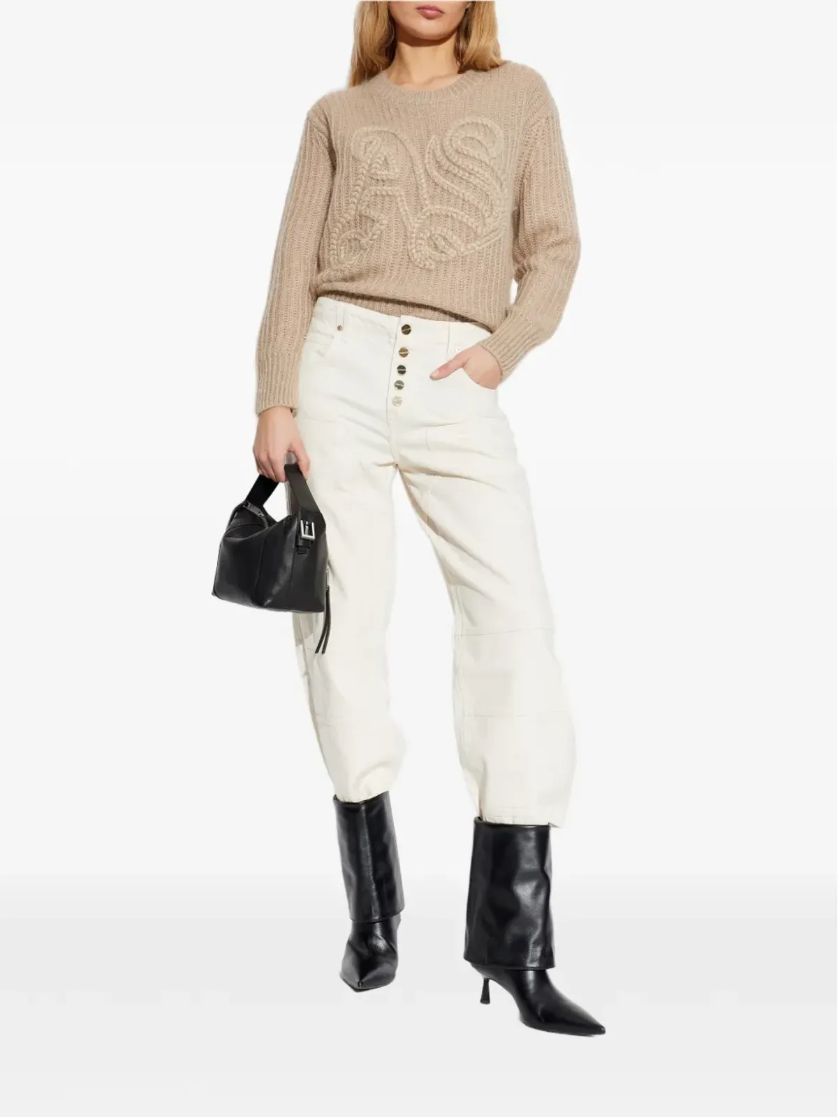 AllSaints ベージュのケーブルニット長袖セーター - 画像2