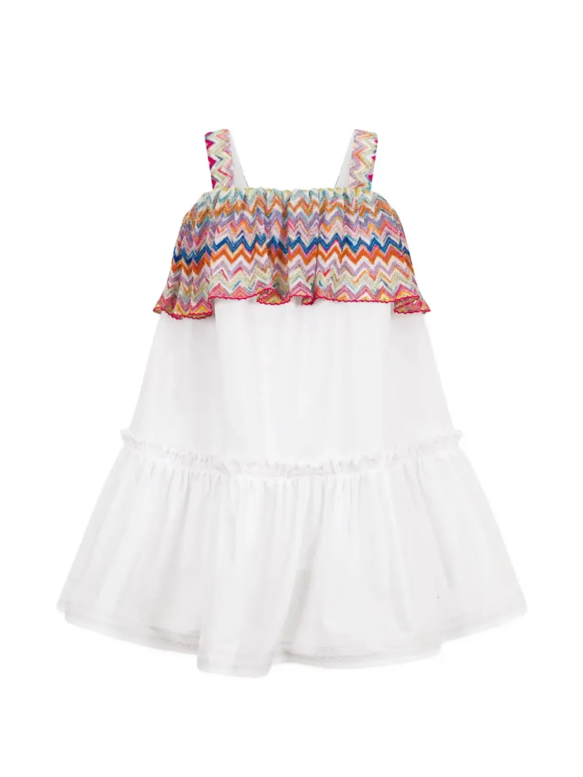 Missoni Kids ジグザグトリム ティアードドレス - ホワイト - 画像1