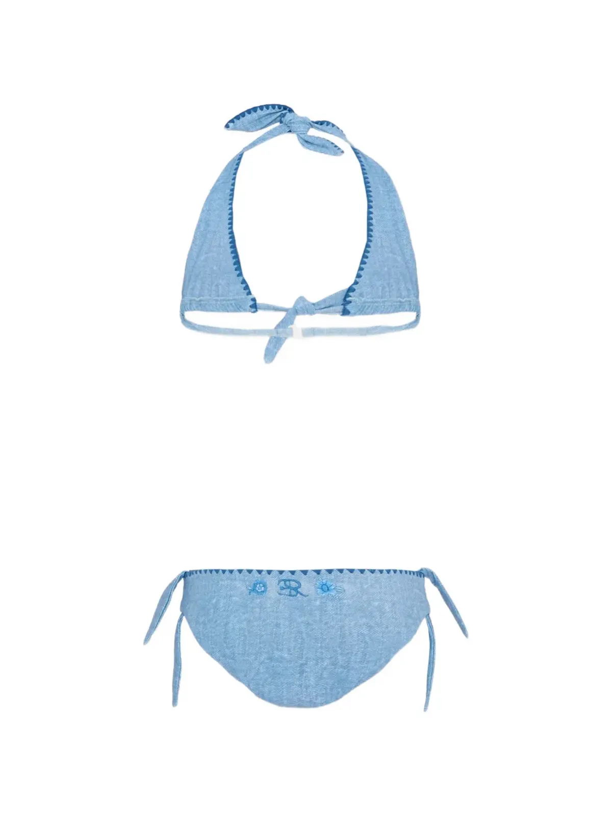 Ermanno Scervino Junior 花柄刺繍 トライアングルビキニ - ブルー - 画像2