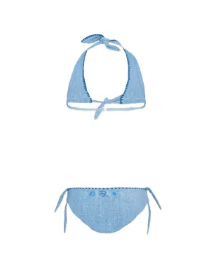 Ermanno Scervino Junior 花柄刺繍 トライアングルビキニ - ブルー - サムネイル2
