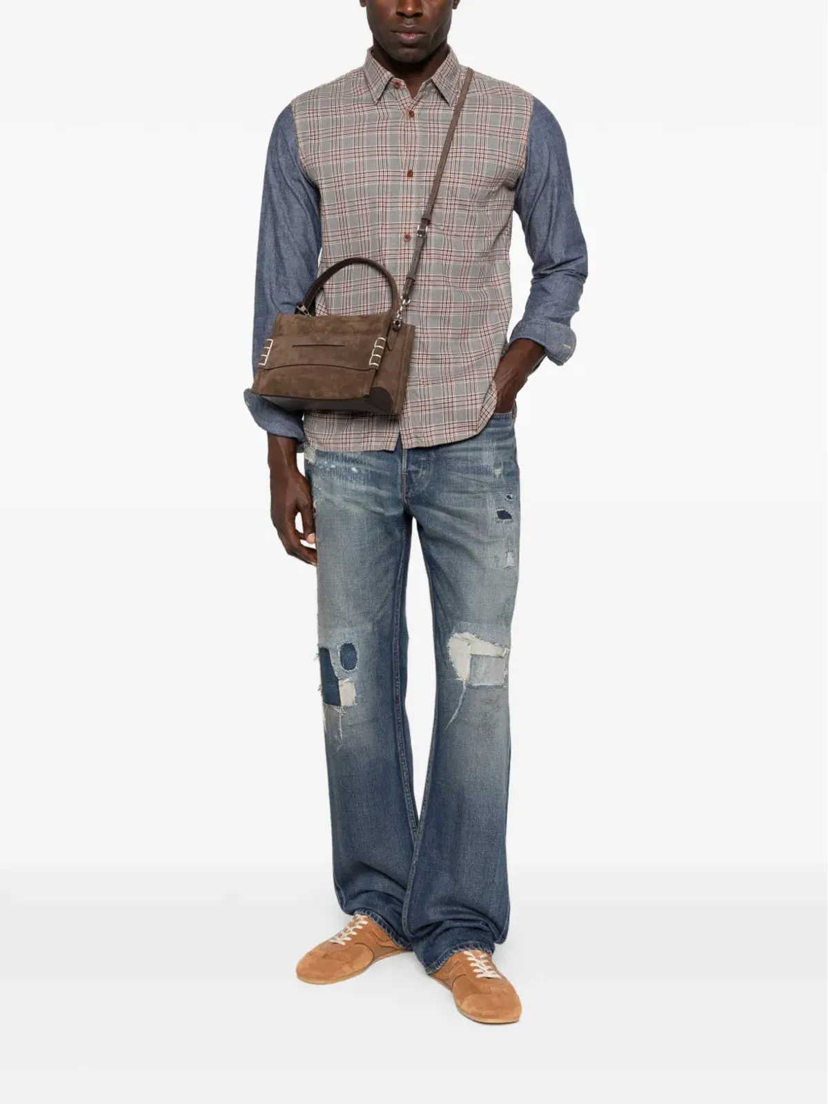 Comme des Garçons Homme デニム袖チェックシャツ - グレー - 画像2