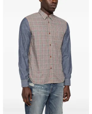 Comme des Garçons Homme デニム袖チェックシャツ - グレー - サムネイル3