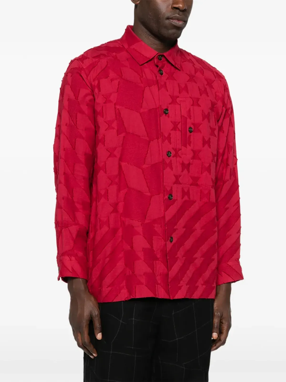 Issey Miyake Pre-Owned 幾何学柄カットジャカードシャツ - 赤 - 画像3