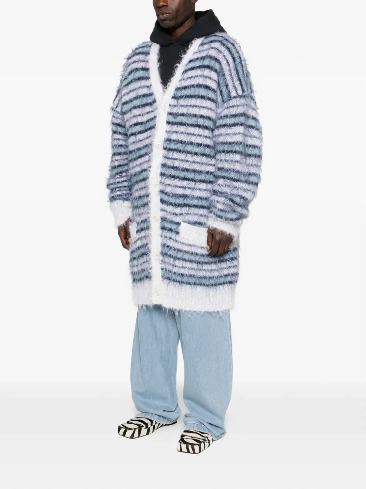 Marni Pre-Owned striped mohair cardigan - White - 画像3