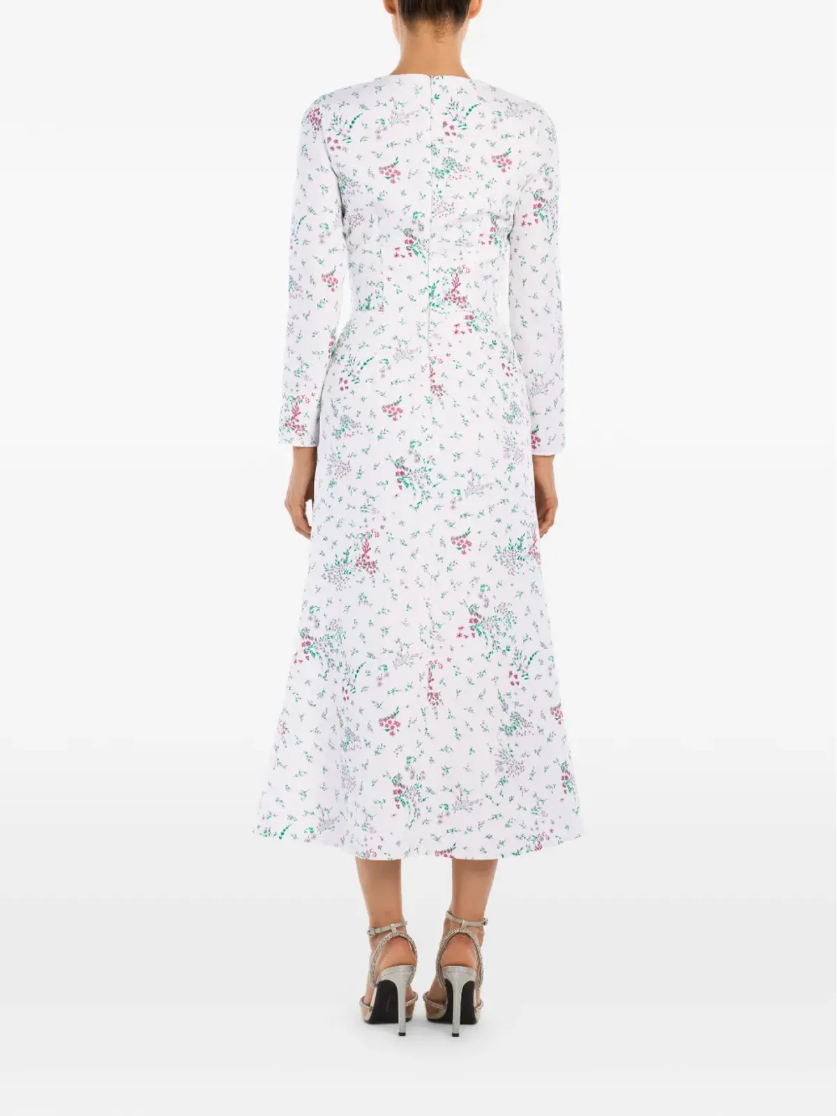 POST MERIDIEM 長袖フローラルプリント ミディ丈ドレス - White - 画像4