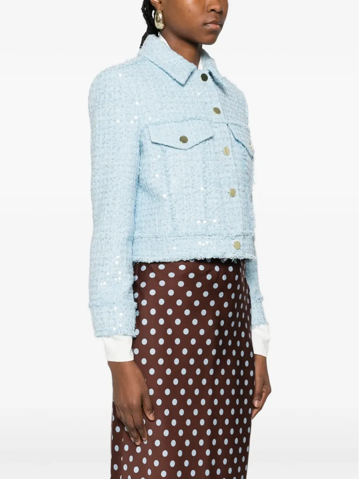 alice + olivia クロエ スパンコール付きクロップドツイードジャケット - 画像3