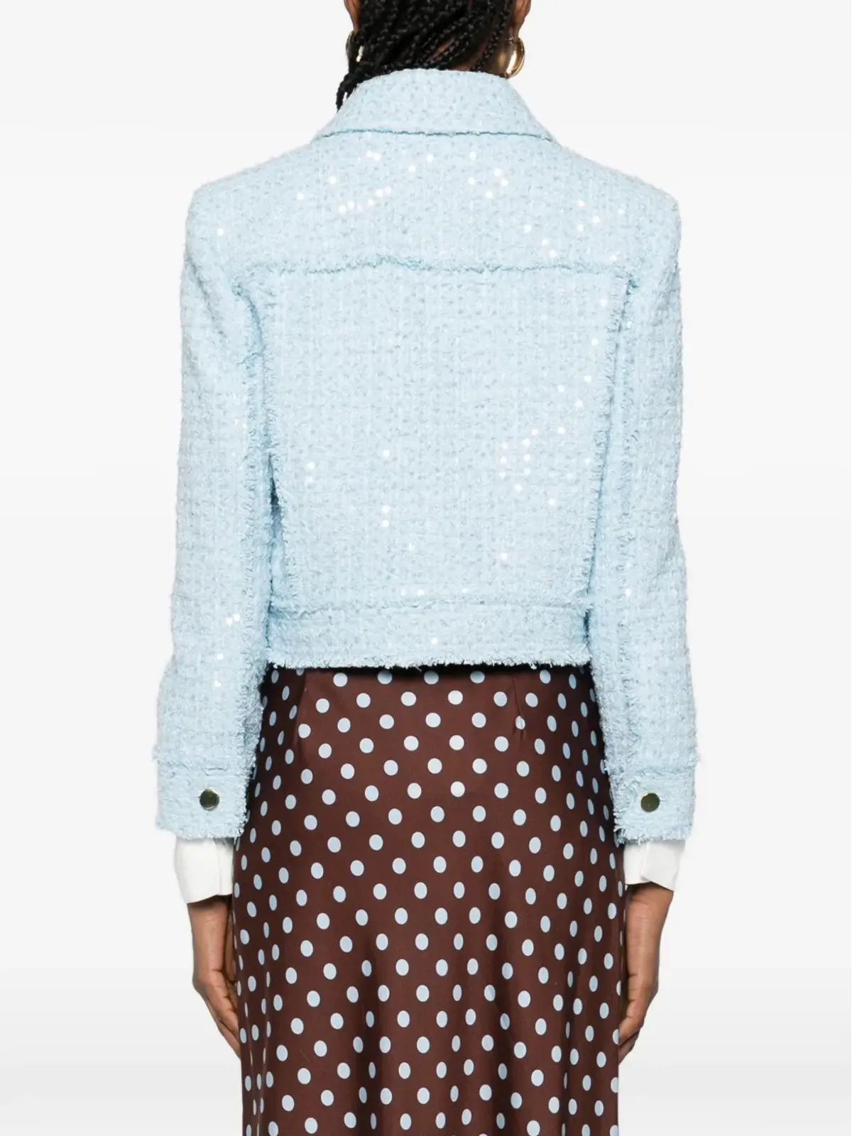 alice + olivia クロエ スパンコール付きクロップドツイードジャケット - 画像4