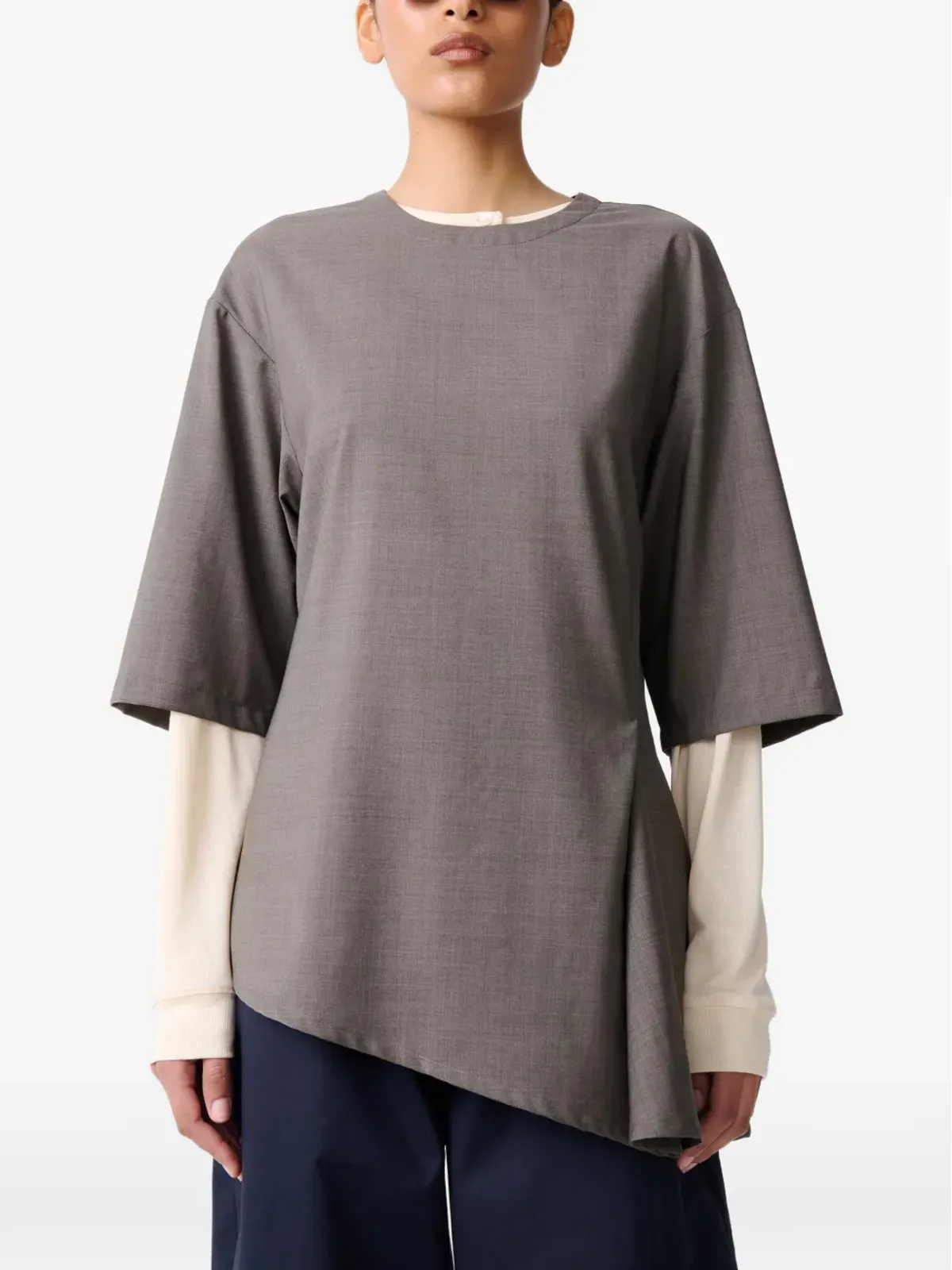 Studio Nicholson アシンメトリックプリーツ ヴィシー トップ - 画像5