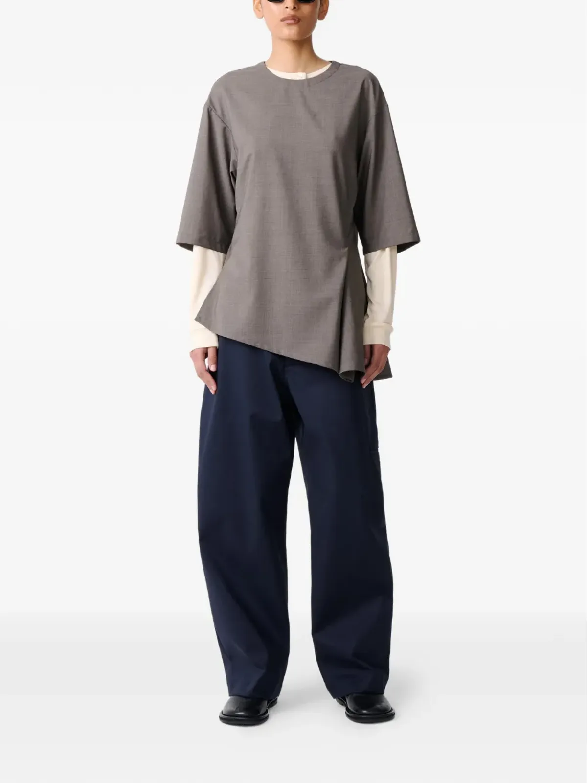 Studio Nicholson アシンメトリックプリーツ ヴィシー トップ - 画像2