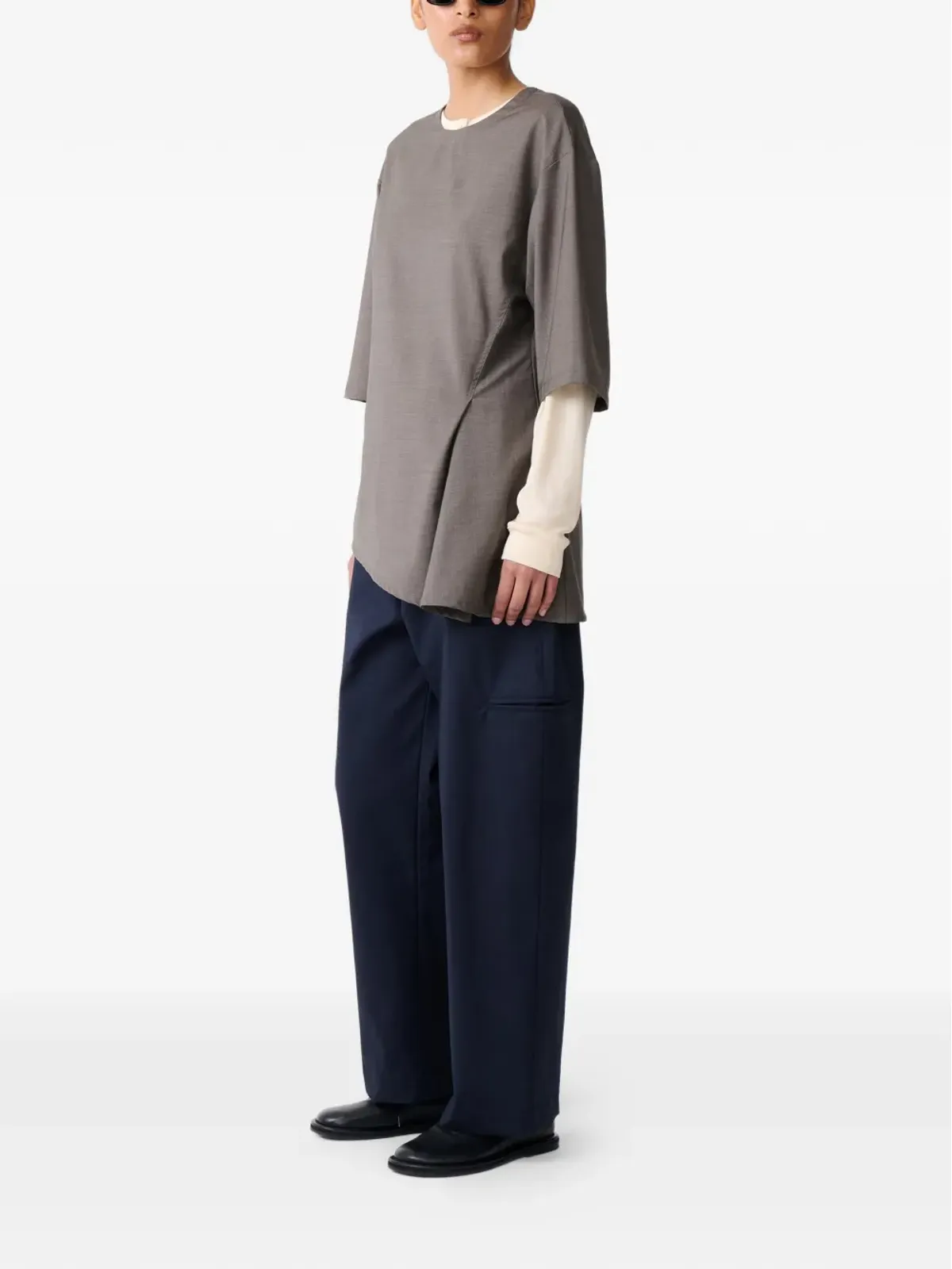 Studio Nicholson アシンメトリックプリーツ ヴィシー トップ - 画像3