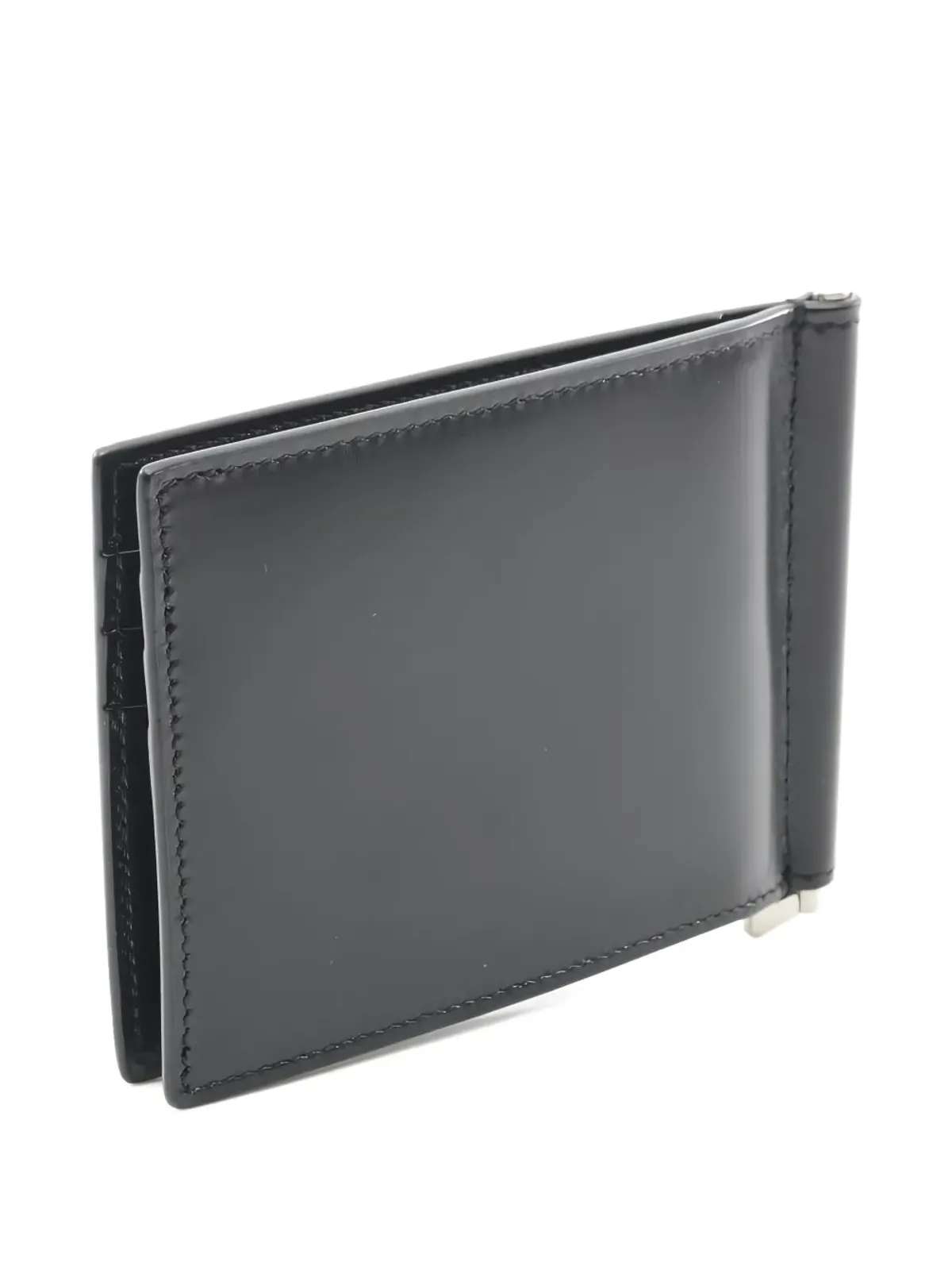 Saint Laurent Pre-Owned ロゴアップリケ レザー マネークリップ付き 二つ折り財布 ブラック - 画像2
