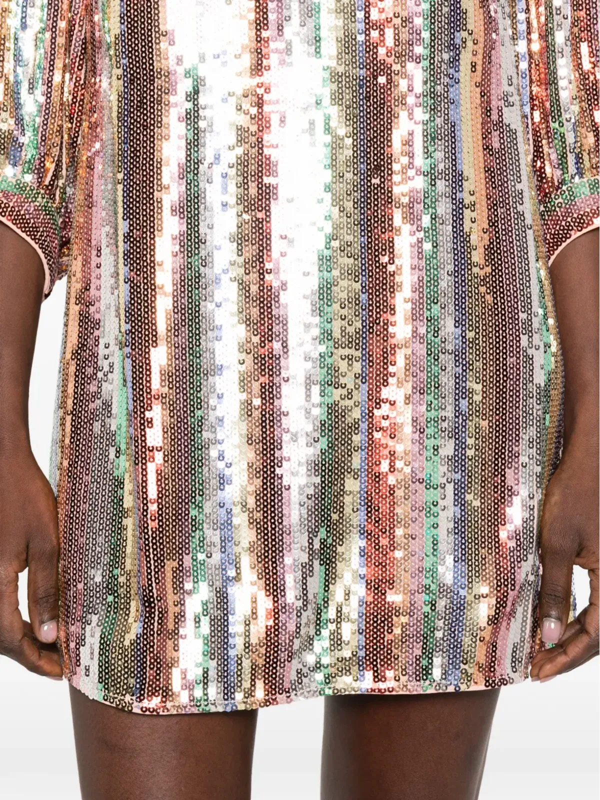 Rixo ローリエ・ストライプ・スパンコール付きミニドレス（レッド） - 画像5