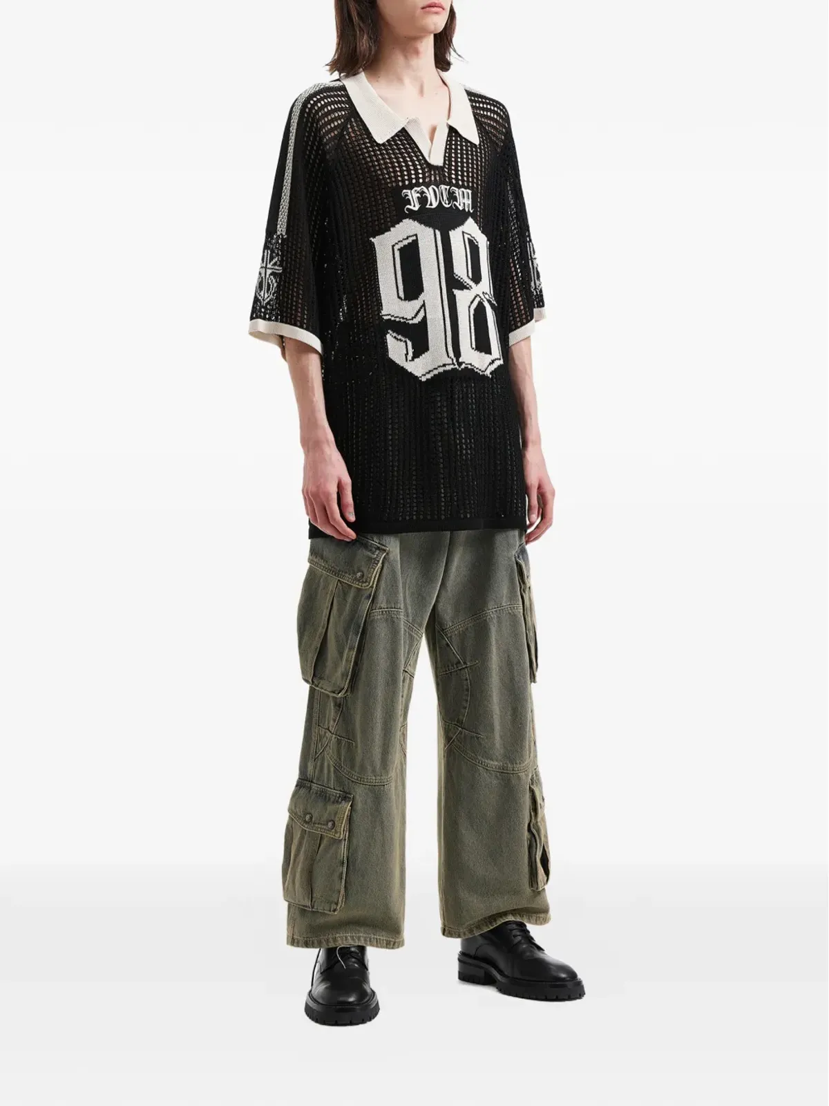 FIVE CM ナンバーモチーフ オープンニットTシャツ ブラック - 画像2