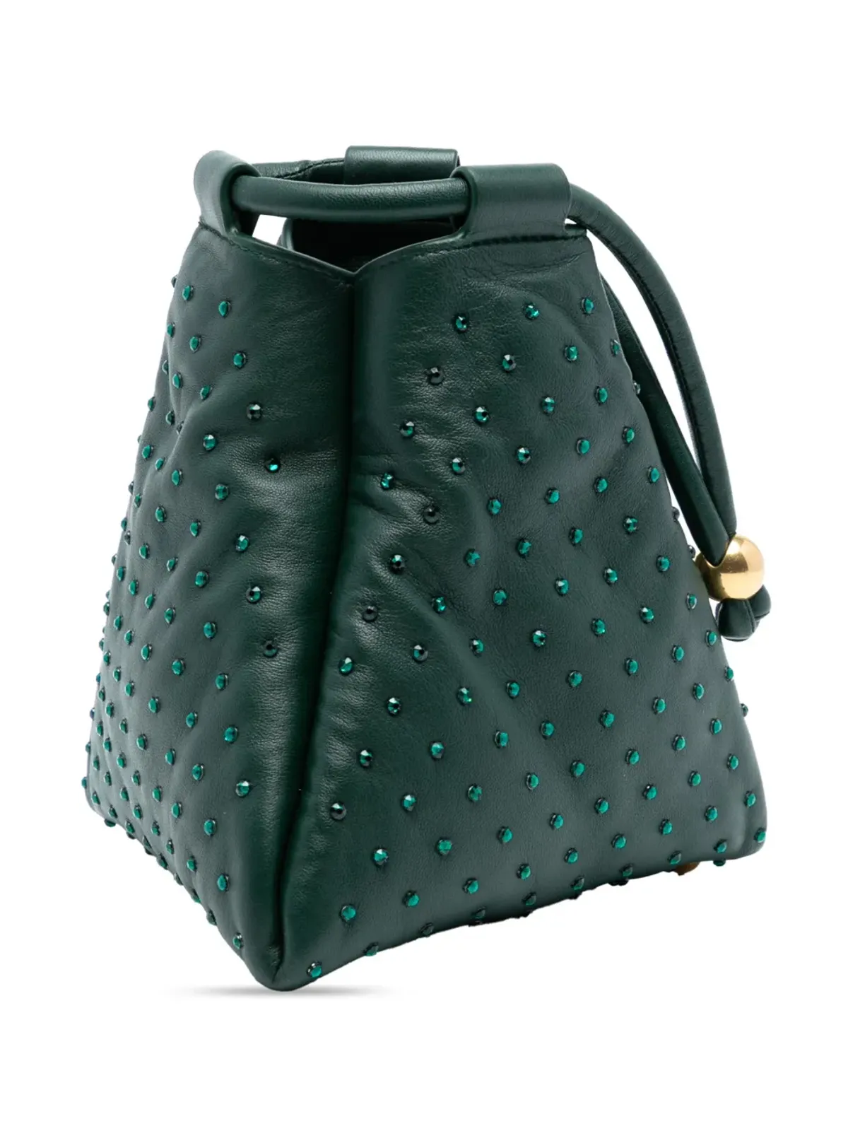 Bottega Veneta ビンテージ ミニラムスキン クリスタル装飾 トライアングル ハンドバッグ - グリーン - 画像3