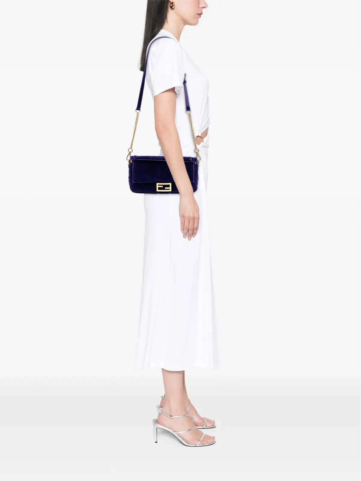 Fendi ビンテージ Zucca 型押しベルベット バゲットサッチェル - 画像2
