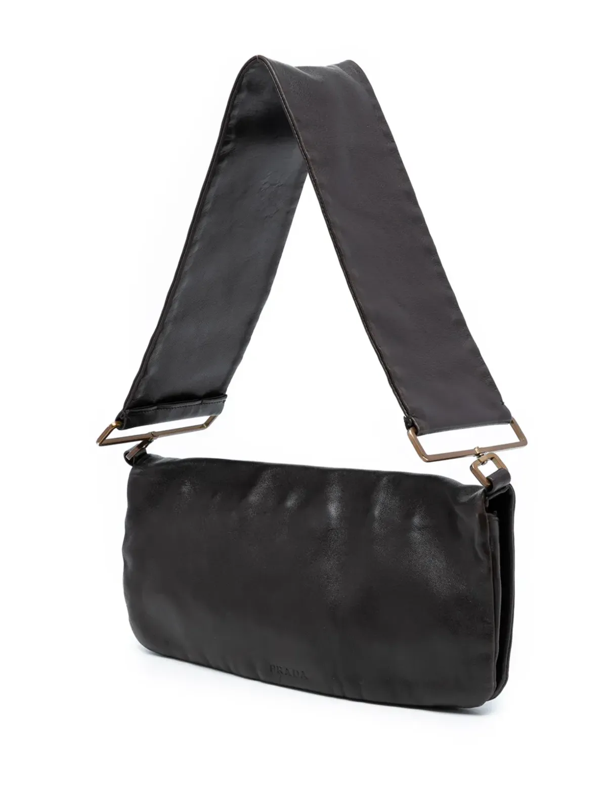 Prada Pre-Owned レザー フォールドオーバー ショルダーバッグ（ブラウン） - 画像3