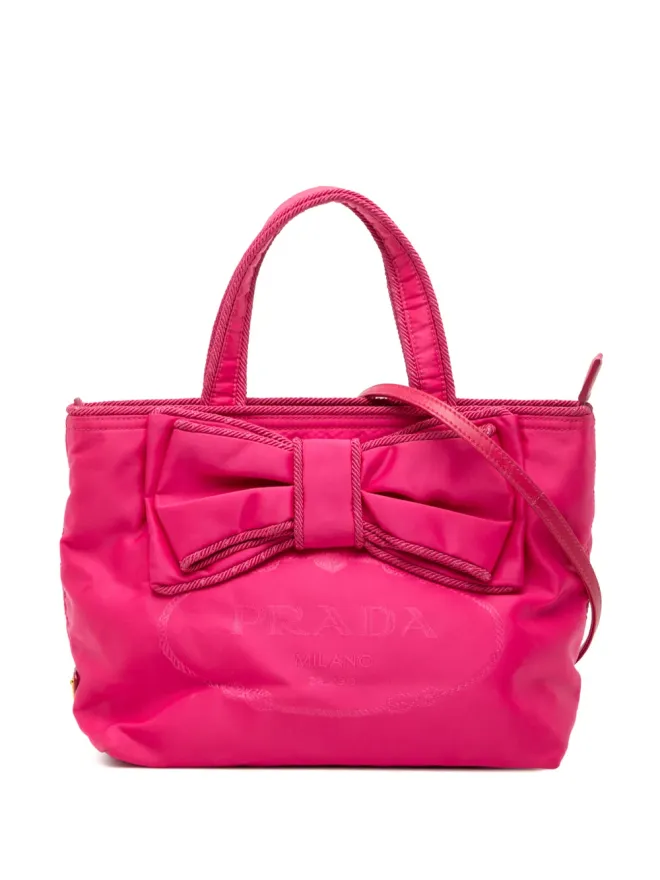 Prada Pre-Owned Prada ビンテージ Tessuto Canapa Logo Bow satchel - Pinkの商品画像