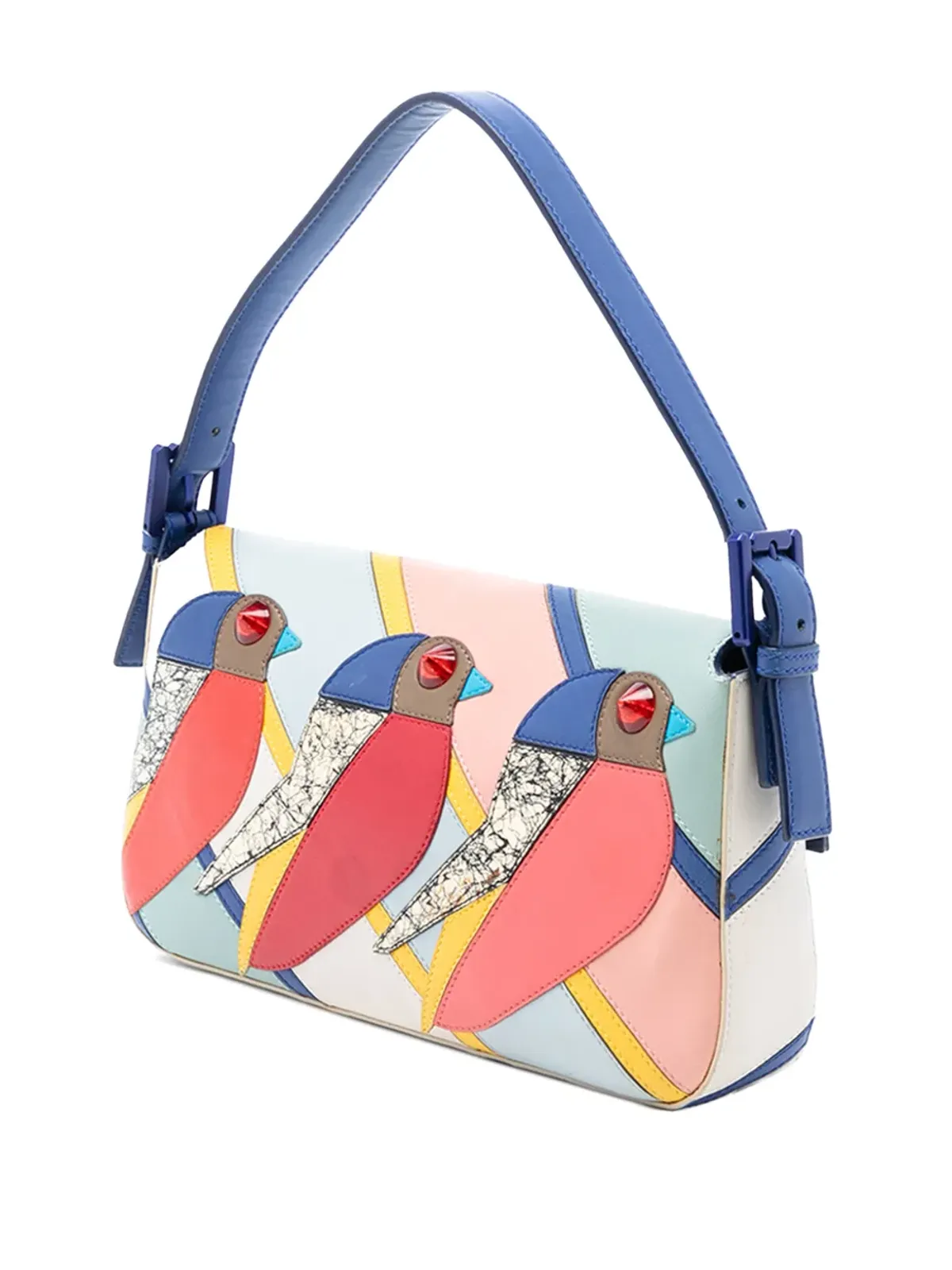 Fendi Pre-Owned パッチワークレザー QuTweet Bird バゲットショルダーバッグ - 画像3