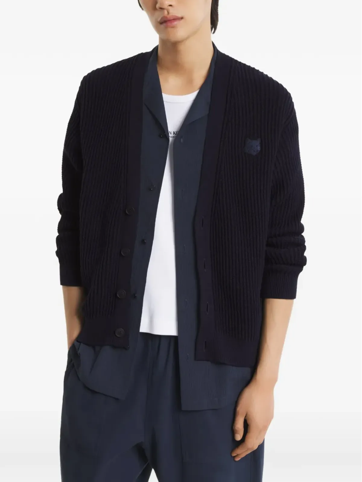 Maison Kitsuné テクスチャード ロゴパッチ カーディガン - 画像4