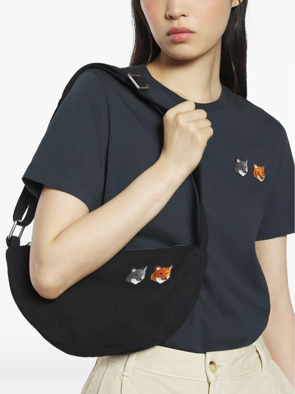Maison Kitsuné Fox-head embroidered shoulder bag - Grey - 画像2