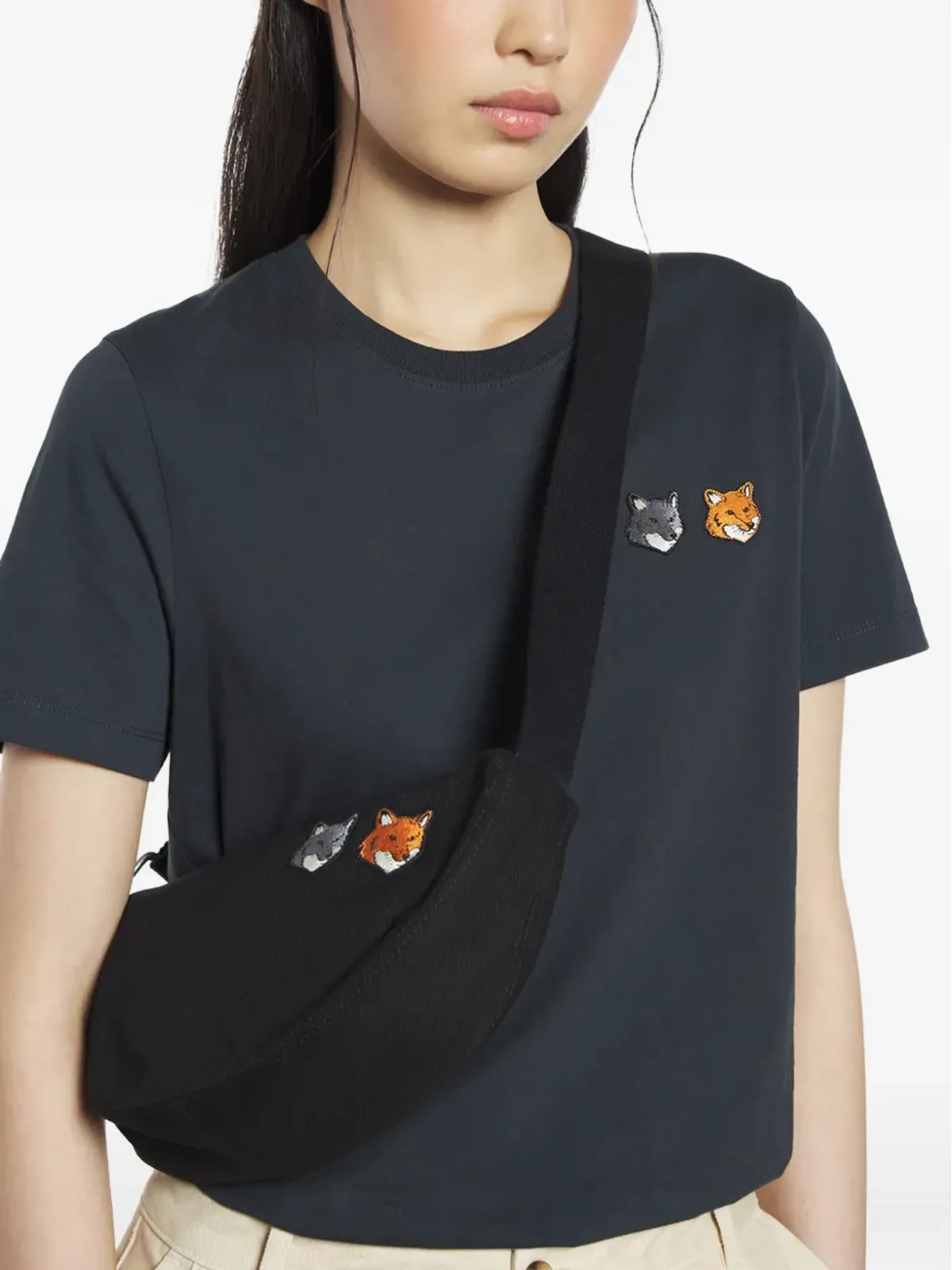 Maison Kitsuné Fox-head embroidered shoulder bag - Grey - 画像3