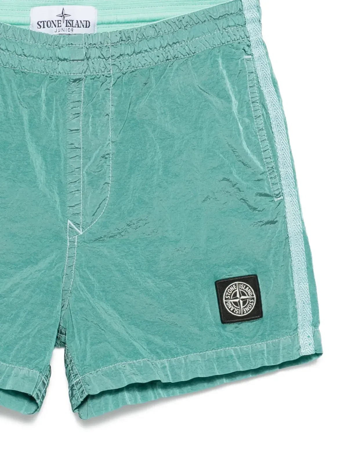 Stone Island Junior サイドストライプ ロゴパッチ 水着ショーツ - 画像3