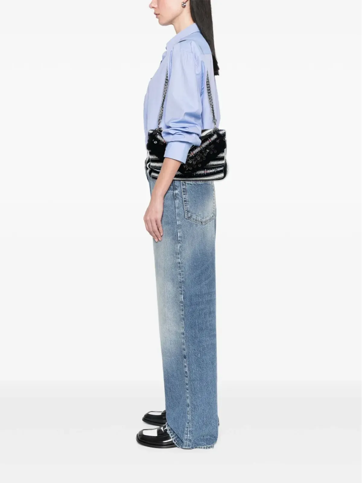 Saint Laurent Pre-Owned 2017年 大型チェブロン ベルベールモノグラム コレッジ・サッチェル - ブラック - 画像2