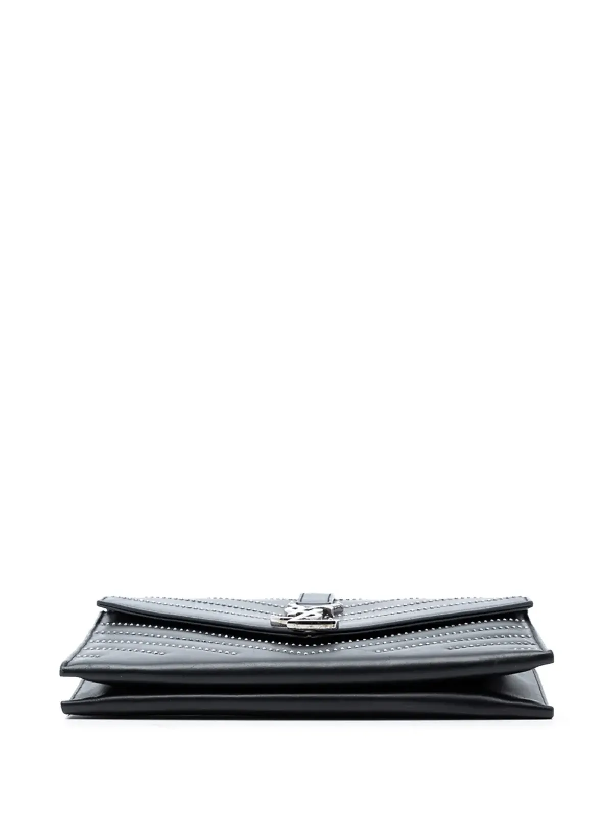 Saint Laurent Pre-Owned 2014 スタッズ付き Chevron カーフスキン モノグラム エンベロープ チェーン フラップ クロスボディバッグ - ブラック - 画像4