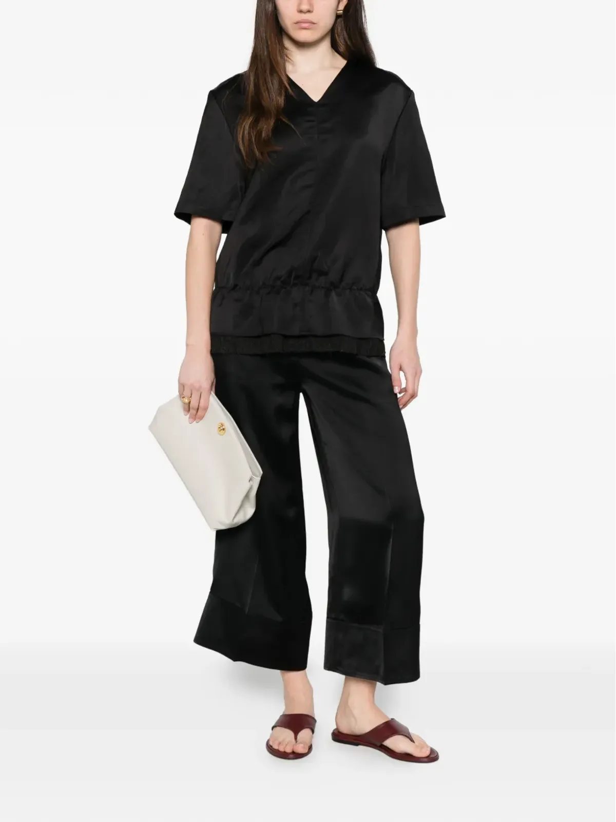 TOTEME V-neck satin blouse - Black - 画像2