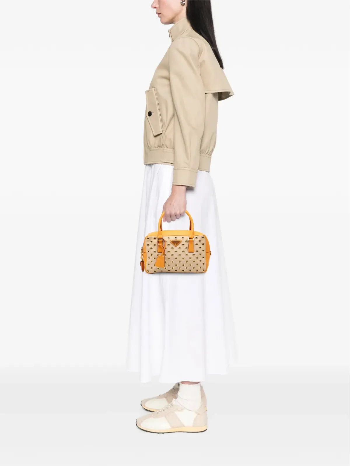 Prada Pre-Owned ビンテージ 小型サフィアノ トリム キャンバス グロメット バウレット バッグ - 画像2