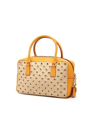 Prada Pre-Owned ビンテージ 小型サフィアノ トリム キャンバス グロメット バウレット バッグ - サムネイル3